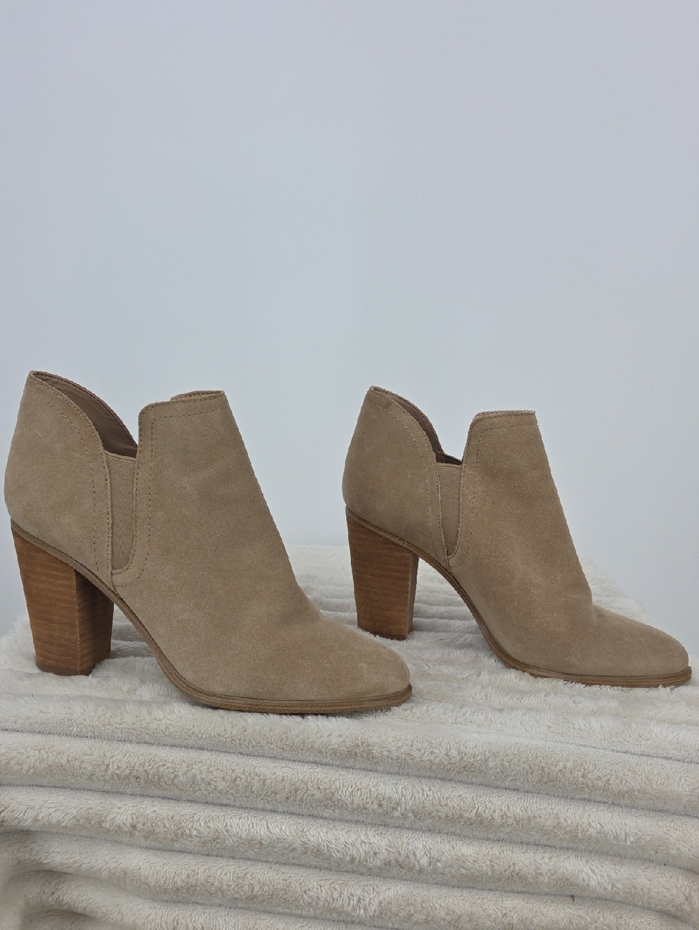 Vince Camuto Taupe Suede Block Heel Ankle Booties
